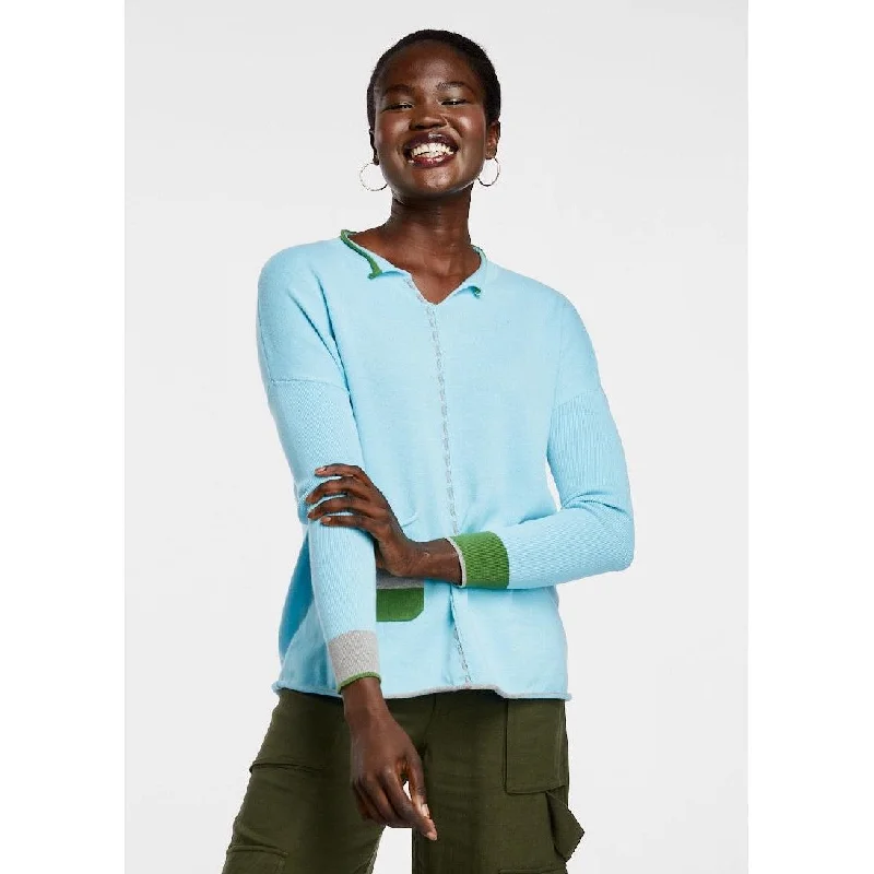 LD & Co Chord Detail Jumper Aqua Print Jacquard Patchwork