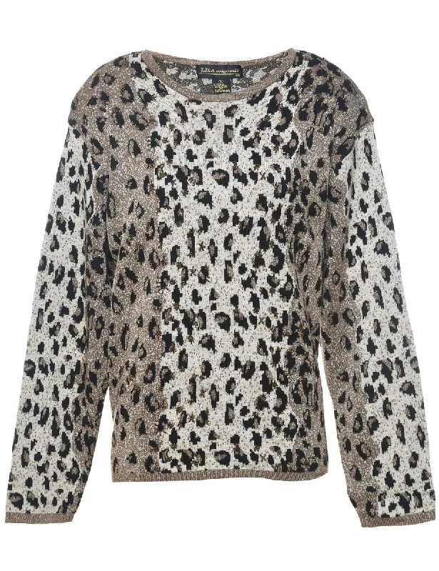 Leopard Pattern Jumper - M Slim Fit Regular Fit Oversized