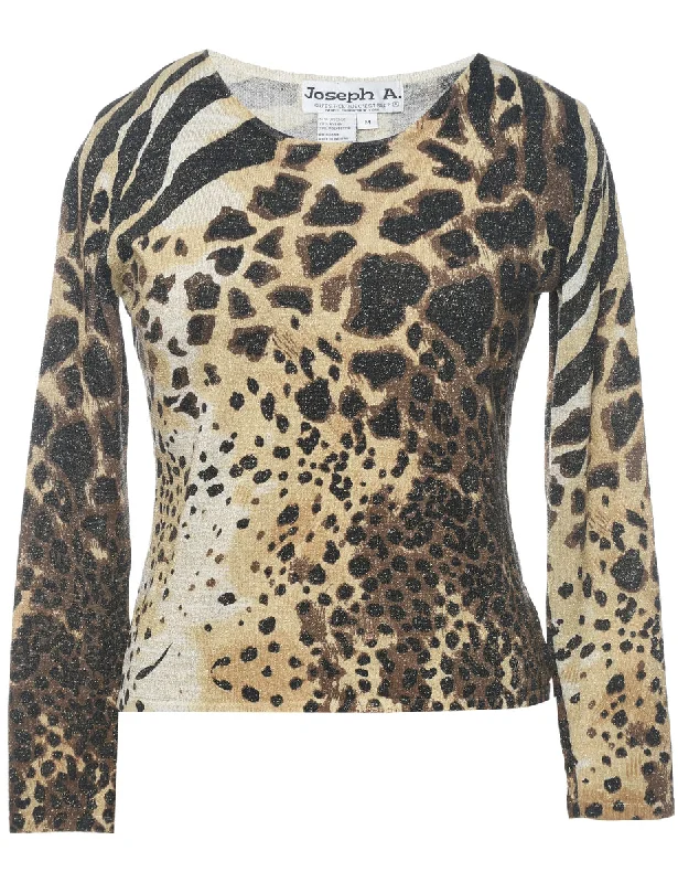 Leopard Print Jumper - M Houndstooth Herringbone Solid