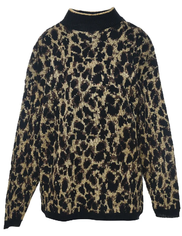 Leopard Print Jumper - XL Satin Blend Silk Blend Wool Blend