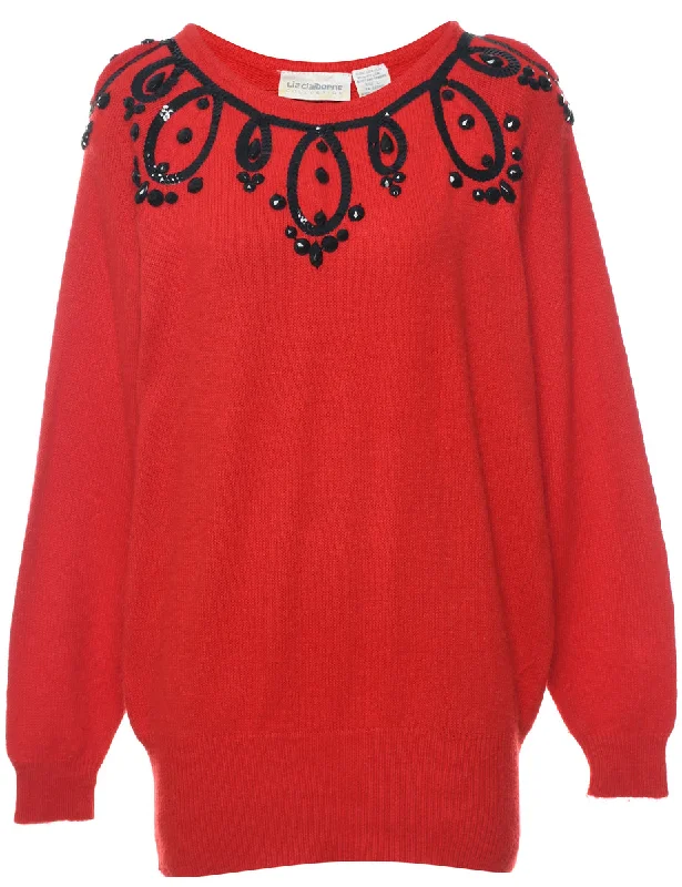 Liz Claiborne Sequined Jumper - L Jersey Fabric Tulle Fabric Batik Fabric