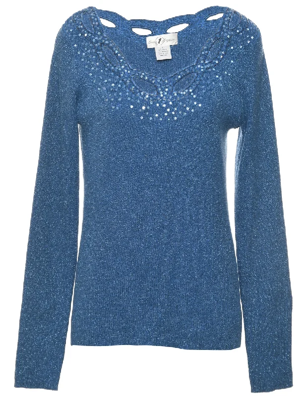 Lurex Thread Pattern Jumper - L Houndstooth Herringbone Solid