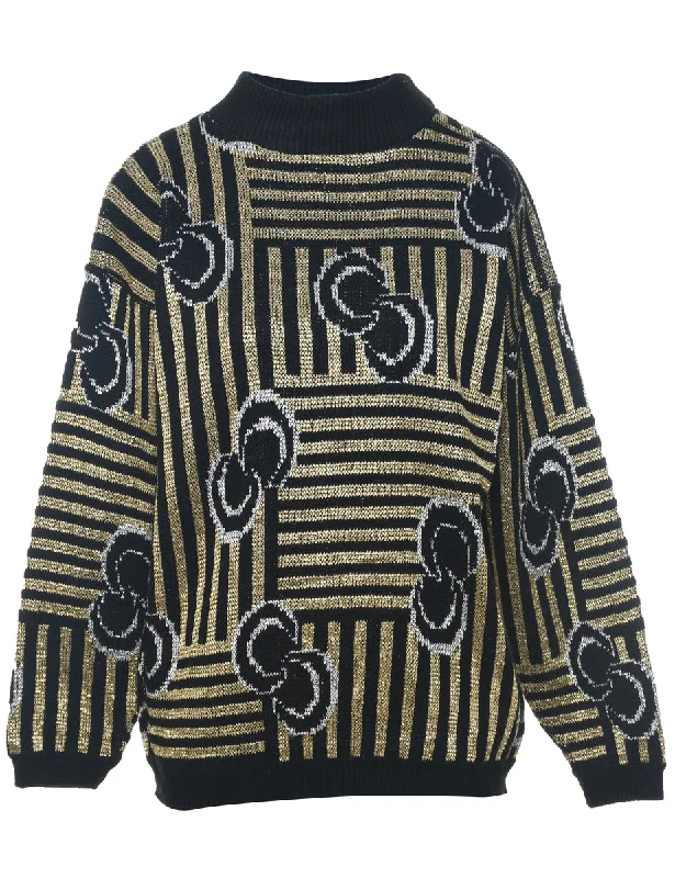 Lurex Thread Pattern Jumper - M Front Pockets Side Pockets Patch Pockets