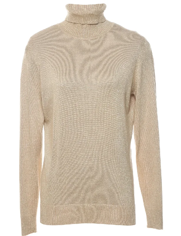 Lurex Thread Pattern Turtleneck Jumper - L Fleece Sweater Nylon Polyester