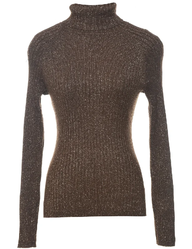 Lurex Thread Pattern Turtleneck Jumper - M Houndstooth Herringbone Solid