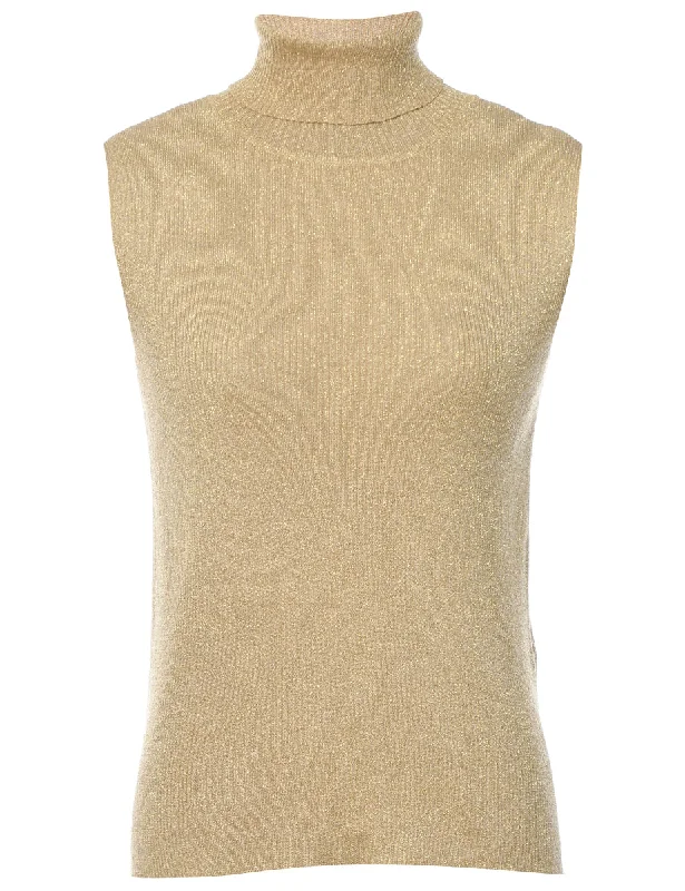 Lurex Thread Pattern Turtleneck Jumper - M Silk Blend Satin Velvet