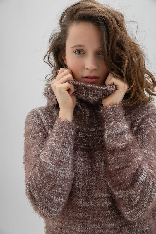 Marble Womens Fluffy Jumper- Brown Mesh Sweater Canvas Denim