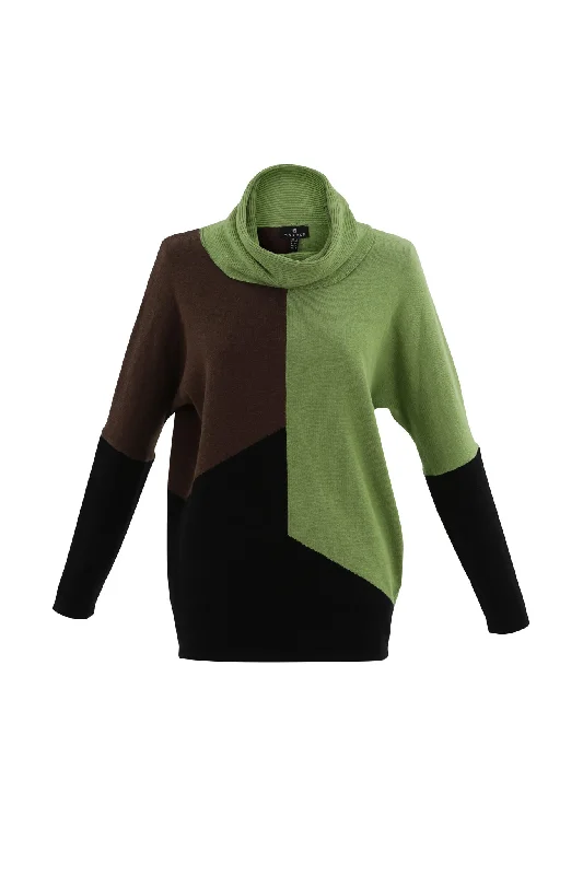 Marble Ladies JUMPER Green/Brown Toggled Drawstring Belted