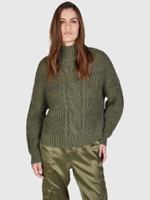 Marc Aurel Cable Knit Jumper with Sequins Khaki Zippered Buttoned Snapped