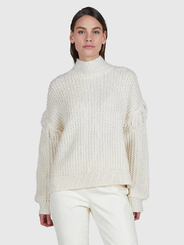 Marc Aurel Textured Jumper with Fringes Cream Graphic Sweater Embroidered Appliqued