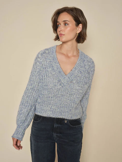 Mos Mosh Jaylin V Neck Jumper-Set Sail-165850 Sweater Knitwear Pullover