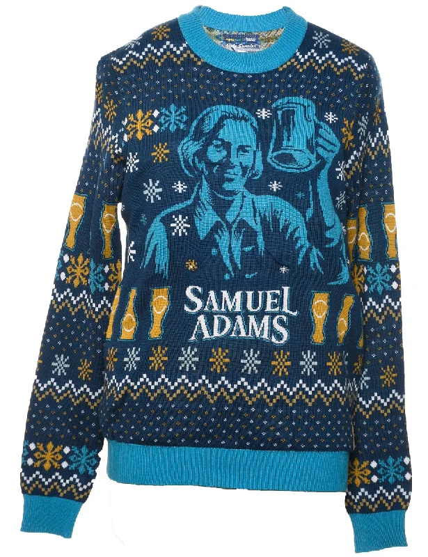 Navy Christmas Jumper - M Sequined Glittery Shiny