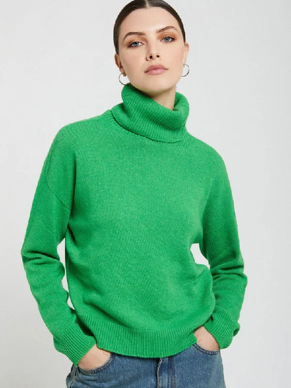 Ottod'Ame Deborah Jumper Green Turtle Neck Boat Neck Asymmetrical Neck