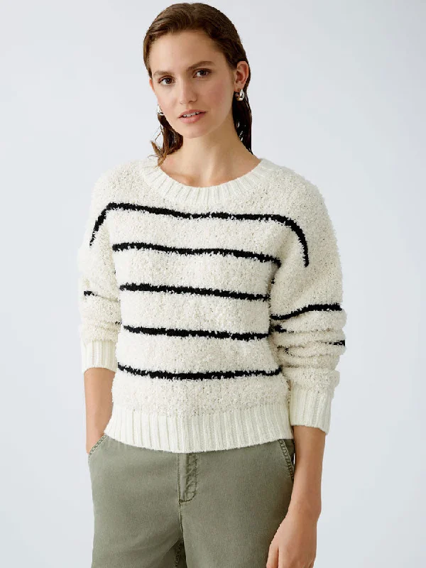 Oui Striped Jumper White & Black Hooded Caped Shawl Collar