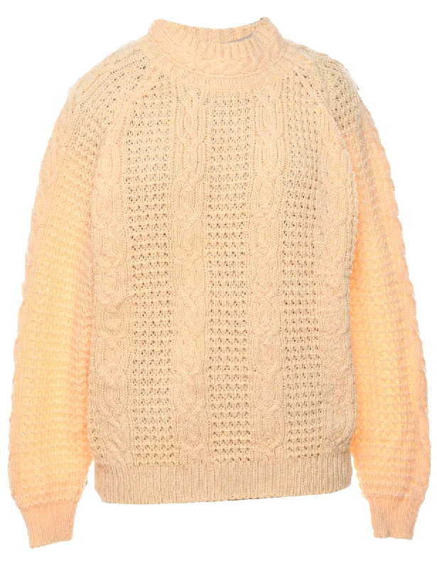Peach Cable Knit Jumper - L Zippered Front Buttoned Front Snap Front