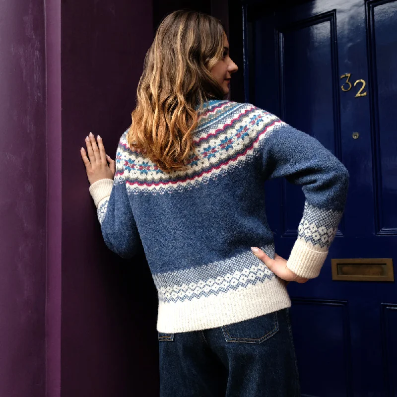 Pure wool fair isle jumper in denim Lace Blend Ribbed Blend Corduroy Blend