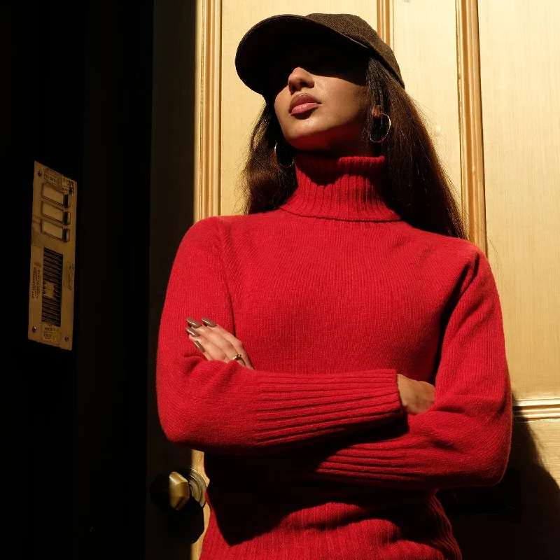 Pure Wool Polo neck jumper in brick red Long Sweater Short Sweater Cropped Sweater