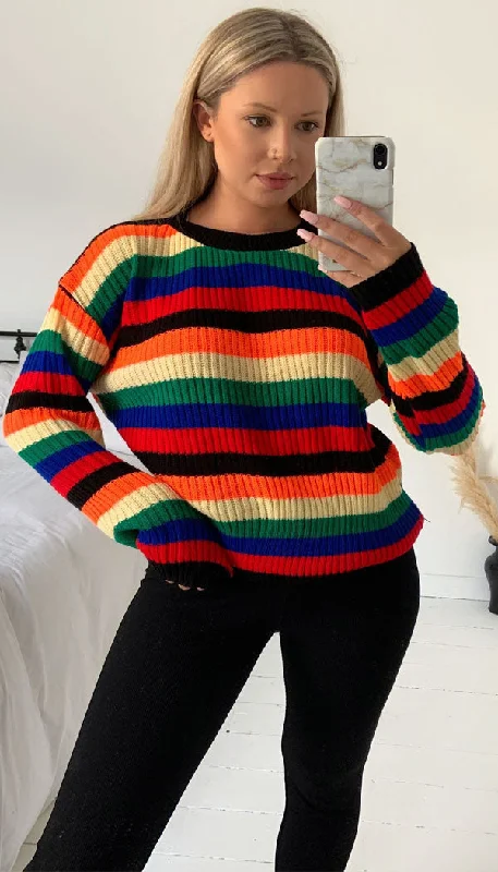 Rainbow Striped Knitted Jumper Faux Fur Fabric Real Fur Fabric Shearling Fabric