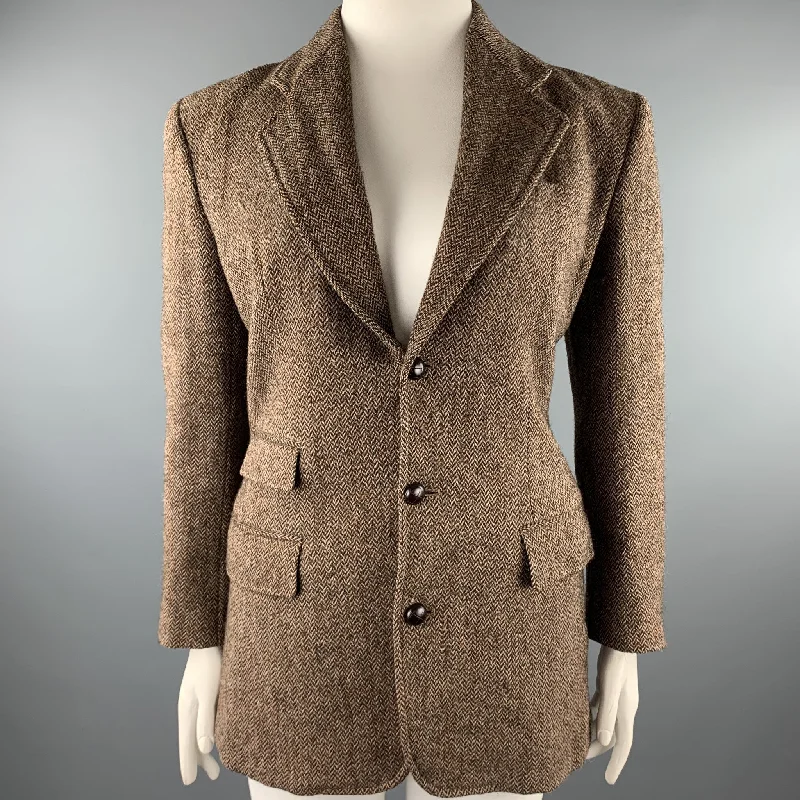 RALPH LAUREN Size 4 Oversized Brown Tweed Herringbone Wool Blazer Jacket Lace Jacket Ribbed Jacket Sequined Jacket RALPH LAUREN Size 4 Oversized Brown Tweed Herringbone Wool Blazer Jacket Lace Jacket Ribbed Jacket Sequined Jacket