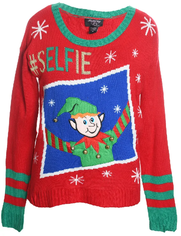 Red Festive Christmas Jumper - M Stylish Fashionable Trendy