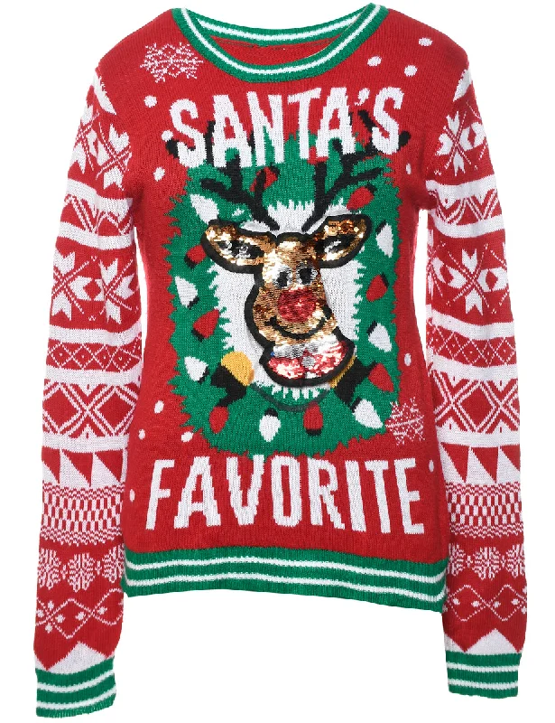 Reindeer Christmas Jumper - M Knit Fabric Woven Fabric Fleece Fabric
