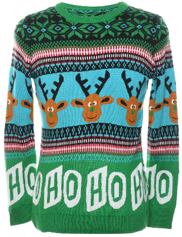 Reindeer Christmas Jumper - S Hooded Sweater Collared Sweater Shawl Collar