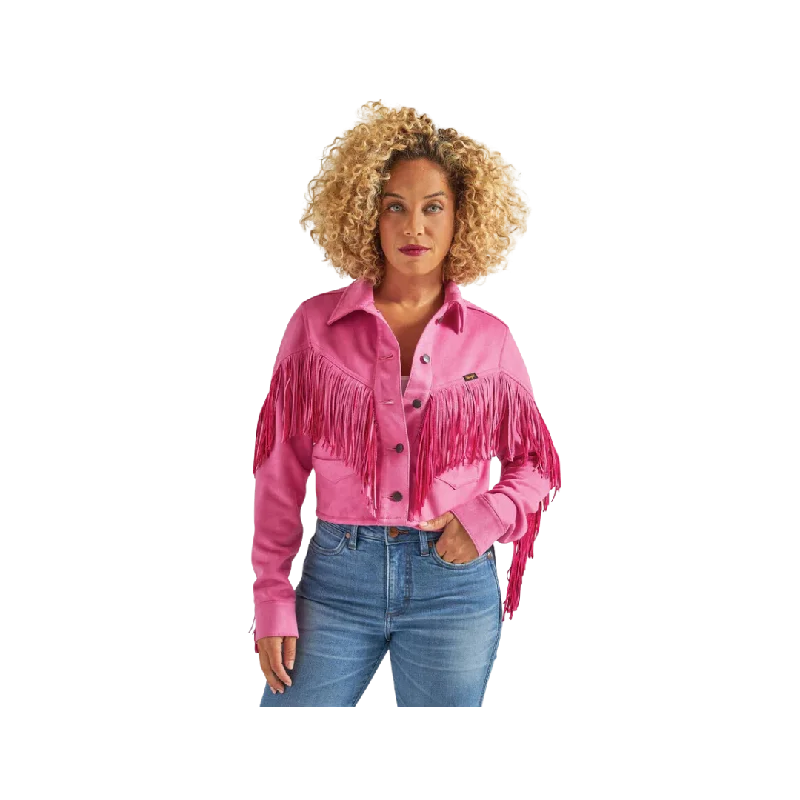 Wrangler Women's Retro Party Crop Fringe Pink Jacket Anorak Shell Jacket Lightweight Jacket Wrangler Women's Retro Party Crop Fringe Pink Jacket Anorak Shell Jacket Lightweight Jacket