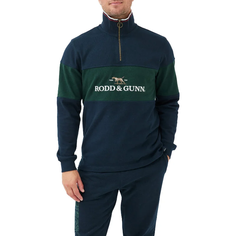 Rodd & Gunn Foresters Peak 1/4 Zip Jumper - Eclipse Front Pockets Side Pockets Patch Pockets