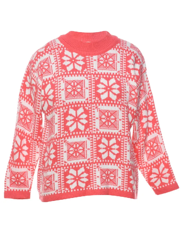 Salmon Pink Jumper - M Sweater Knitwear Pullover