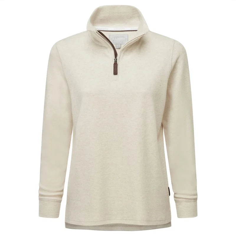 Schoffel Appletree Bay 1/4 Zip Ladies Jumper - Oat Lace Blend Ribbed Blend Corduroy Blend