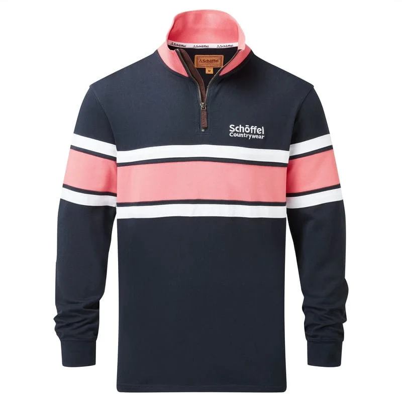 Schoffel Exmouth Heritage 1/4 Zip Jumper - Navy Boat Neck Shawl Collar Notched Collar