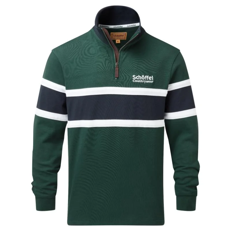 Schoffel Exmouth Heritage 1/4 Zip Jumper - Pine Green Ribbed Striped Patterned