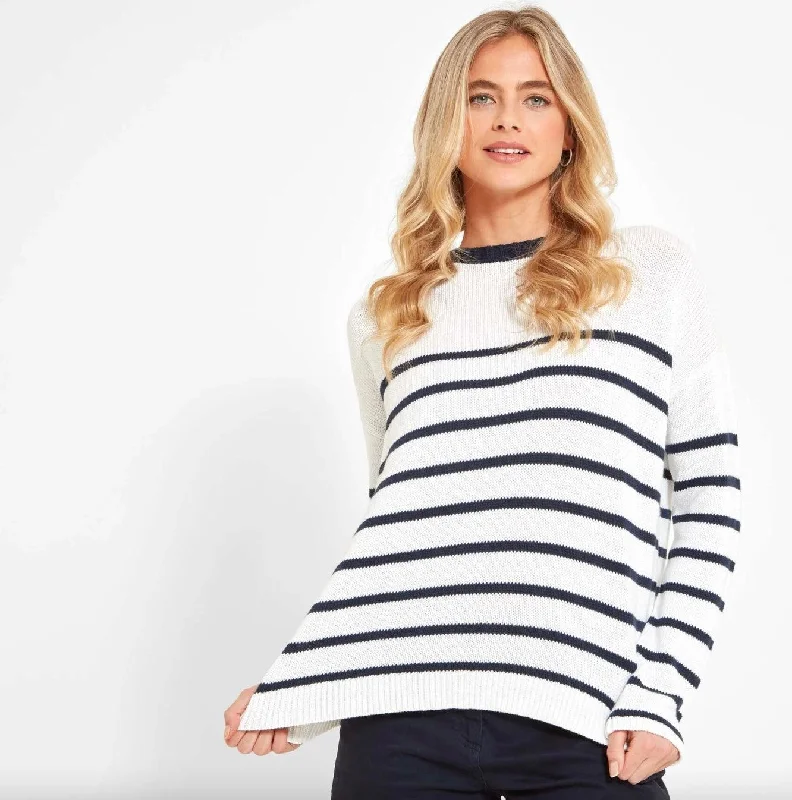 Schoffel Womens Lee bay jumper - White/navy Graphic Sweater Embroidered Appliqued