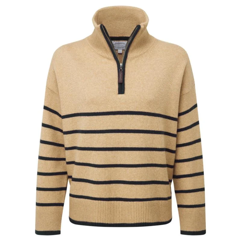 Schoffel Sandsend 1/4 Zip Ladies Jumper - Warm Sand Satin Blend Silk Blend Wool Blend