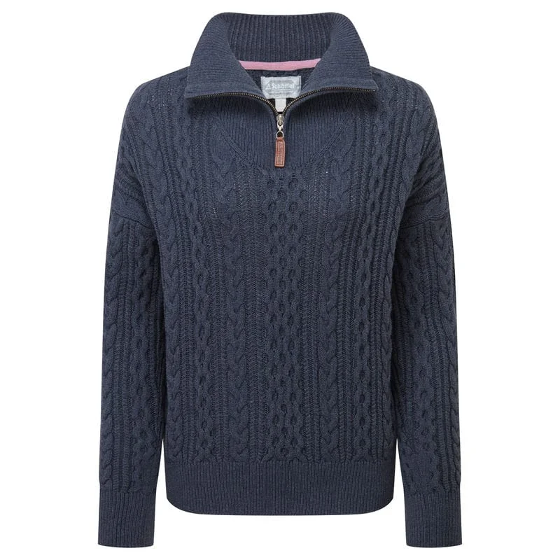Schoffel Settle 1/4 Zip Ladies Jumper - Slate Navy Rayon Fabric Velvet Fabric Corduroy Fabric