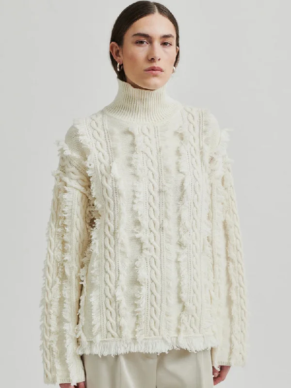 Second Female Authentic Turtleneck Jumper Eggnog Wool Fabric Cashmere Fabric Tweed Fabric