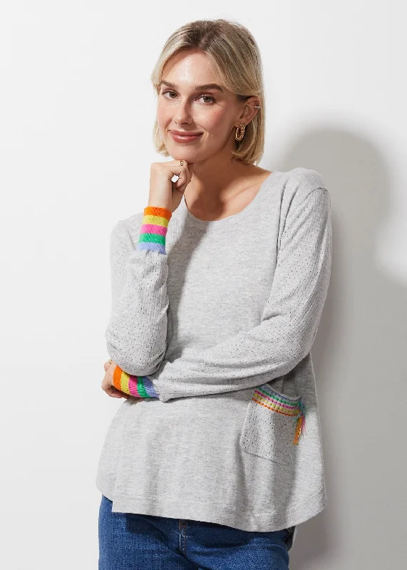 Stitches Summer Jumper -Marl Beaded Sweater Sequined Faux Fur