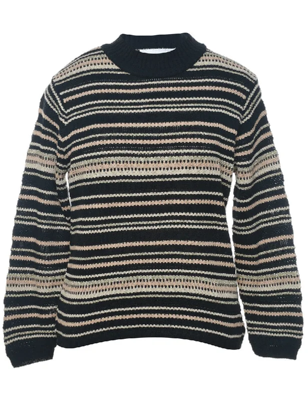 Striped Multi-Colour Sparkly Jumper - M Fleece Sweater Nylon Polyester