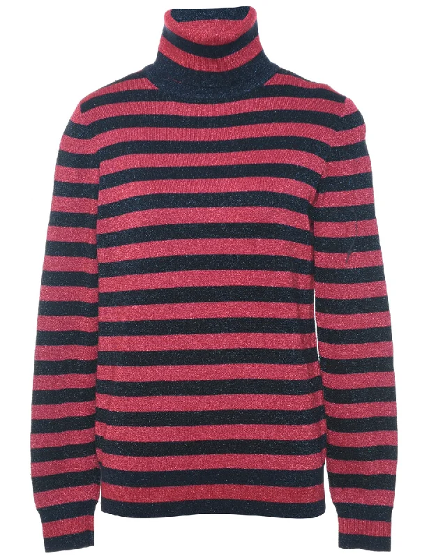 Striped Turtleneck Jumper - M Bright Pastel Dark
