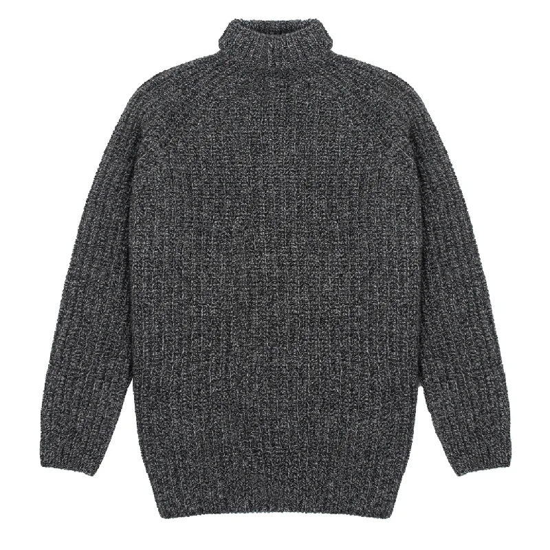 Sunspel Womens Chunky Roll Neck Jumper Black / Grey Twist Lace Blend Ribbed Blend Corduroy Blend