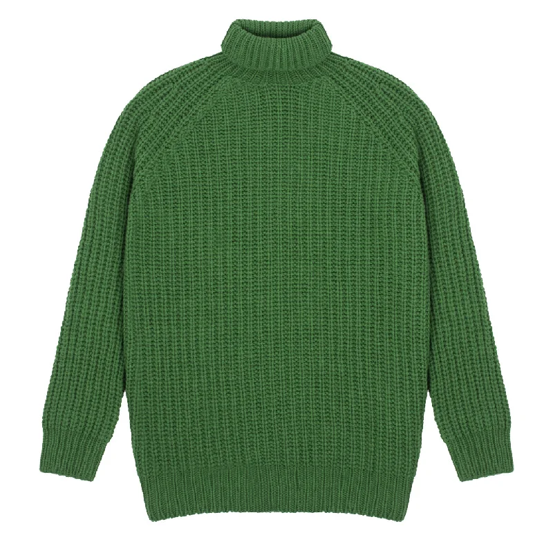 Sunspel Womens Chunky Roll Neck Jumper Bright Green Handmade Hand-knitted Hand-woven Sunspel Womens Chunky Roll Neck Jumper Bright Green Handmade Hand-knitted Hand-woven