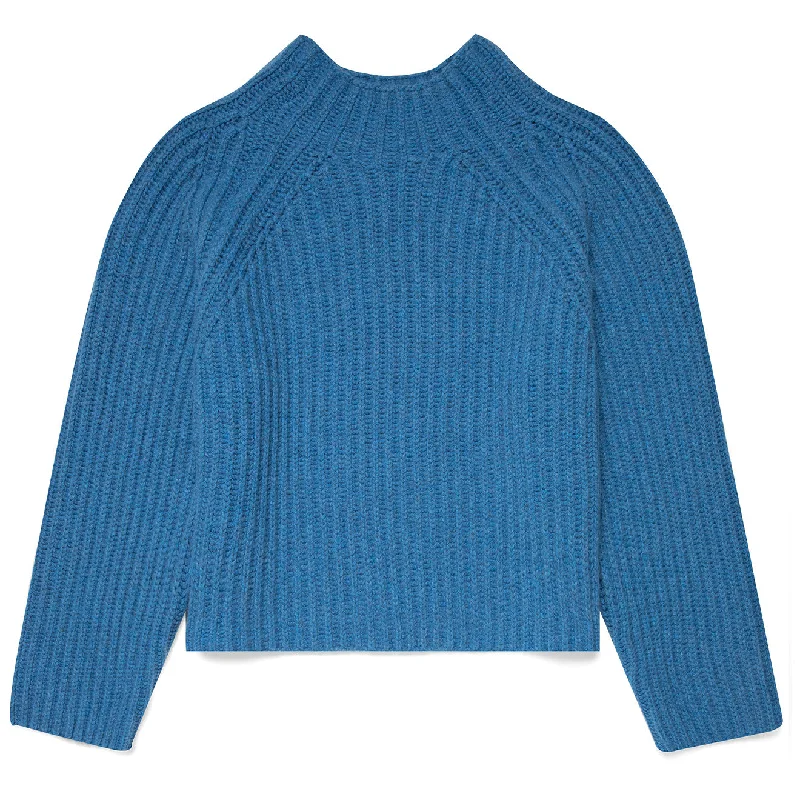 Sunspel Womens Lambswool Chunky Funnel Neck Jumper Blue Jean Slim Fit Regular Fit Oversized Sunspel Womens Lambswool Chunky Funnel Neck Jumper Blue Jean Slim Fit Regular Fit Oversized