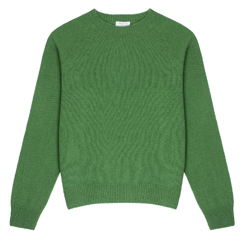 Sunspel Womens Lambswool Crew Neck Jumper Bright Green Spandex Rayon Corduroy