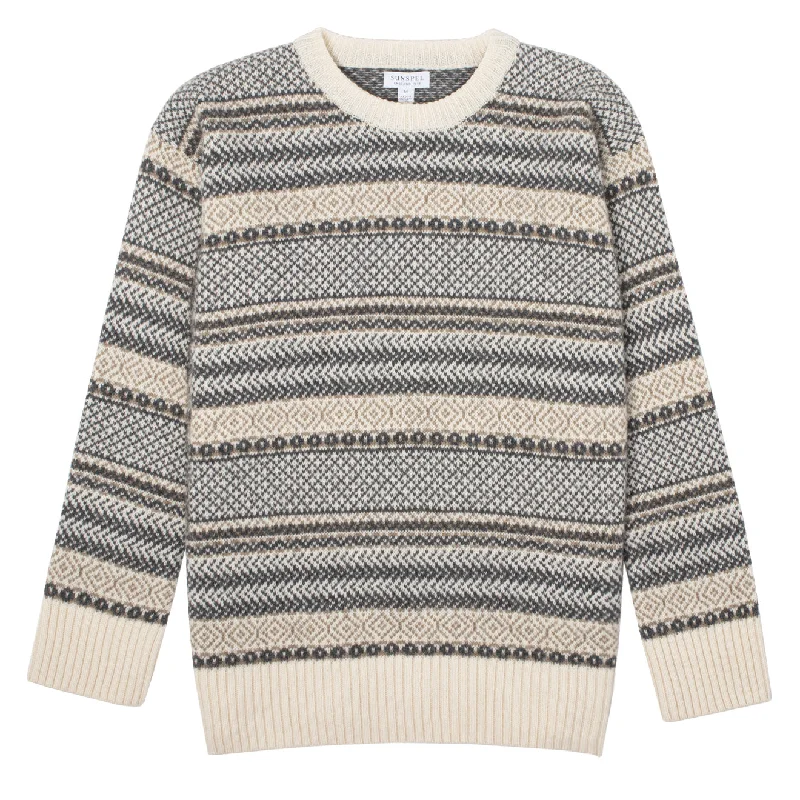 Sunspel Womens Lambswool Fairisle Jumper Ecru / Camel / Charcoal Fairisle Machine Wash Dry Clean Hand Wash