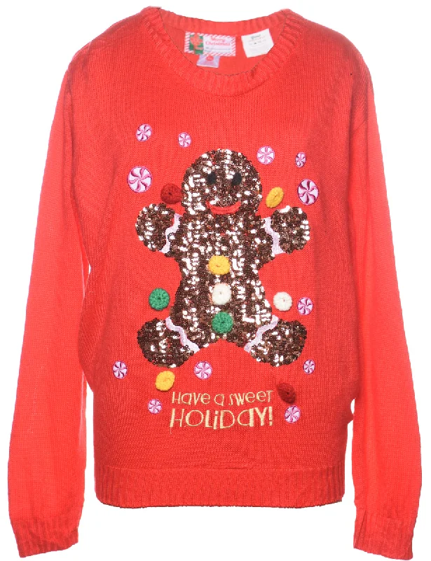 Teddy Bear Print Christmas Jumper - XL Print Jacquard Patchwork