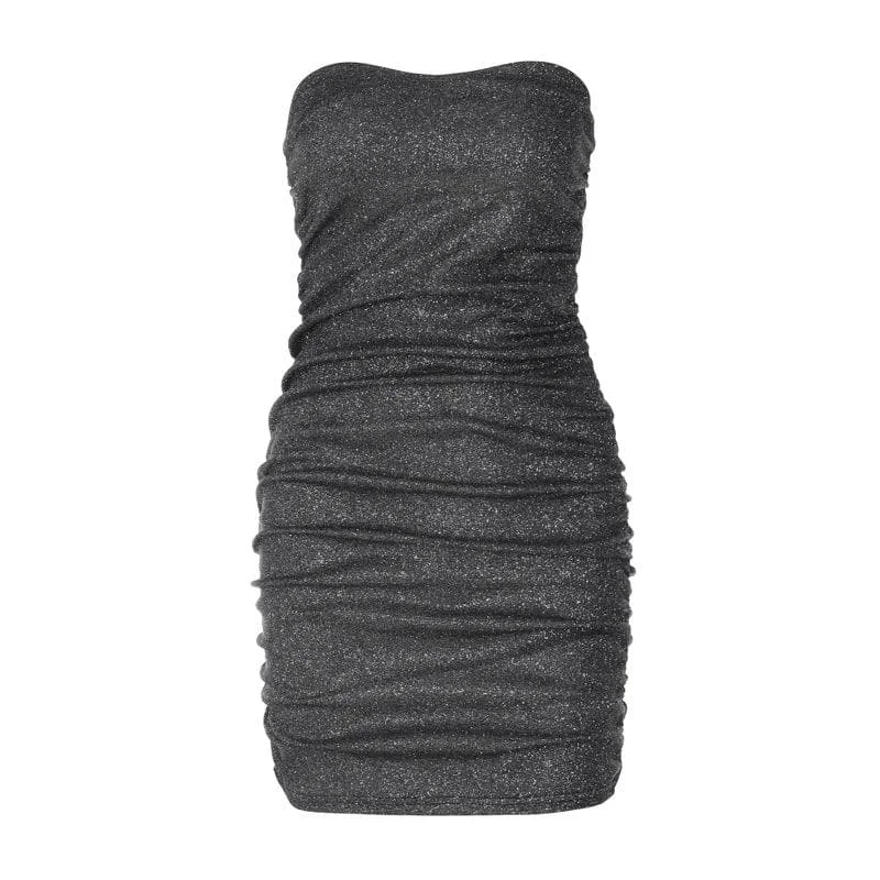 Textured solid ruched backless tube mini dress Cozy Cowl Neck Mini Dress