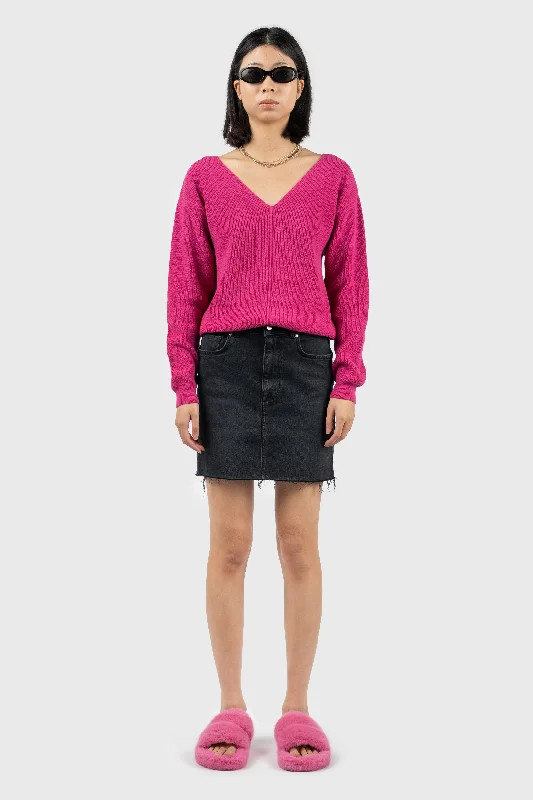 Front Seam Detail V-Neck Jumper Toggled Drawstring Belted