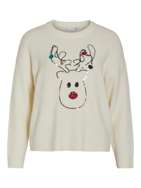 VIHOLLY JUMPER CREAM Solid Print Embellished
