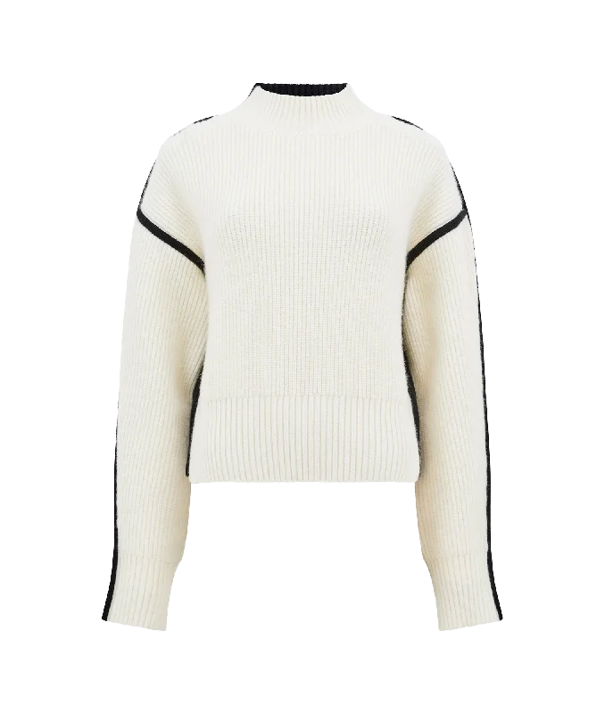 Lorena LS High Neck Jumper - Cream Denim Fabric Leather Fabric Suede Fabric