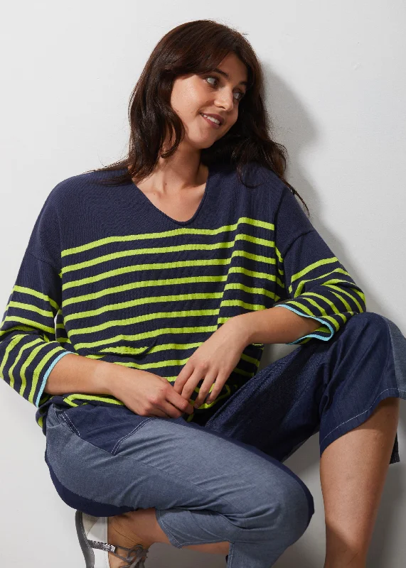 Zaket & Plover - Breton Stripe V Jumper - Sailor Lightweight Heavyweight Midweight